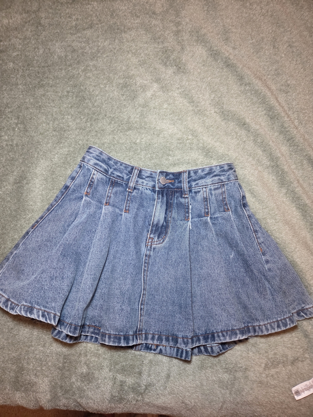 SHEIN Blue Denim Circle Skirt with Pleats